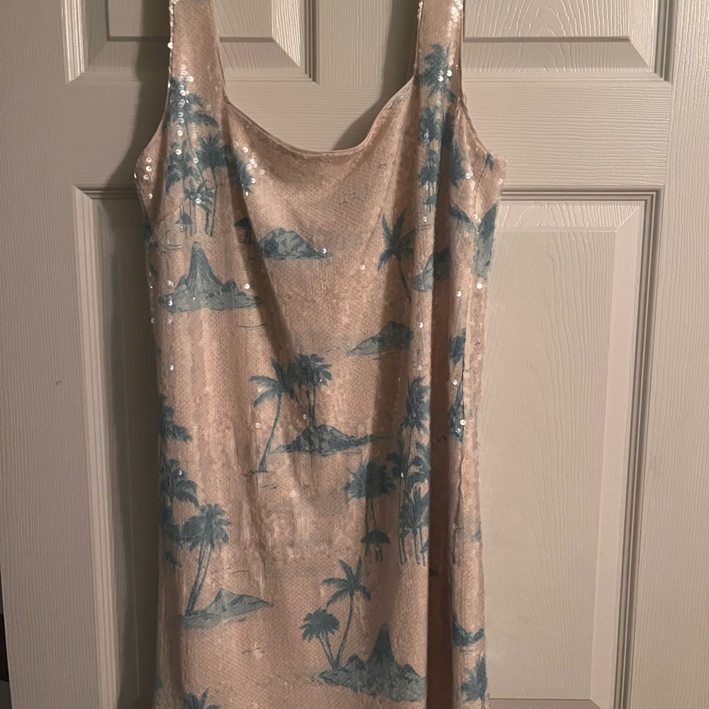 Gianni Bini Beige and Blue Tropical Dress